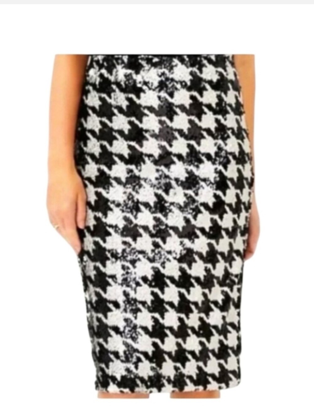Ann Taylor Black White Houndstooth Sequin Pencil Skirt Size 16 - Picture 14 of 14